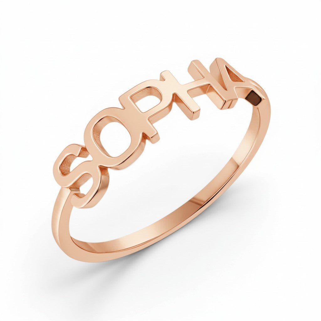 Linear Name Ring - Lotus Diamond