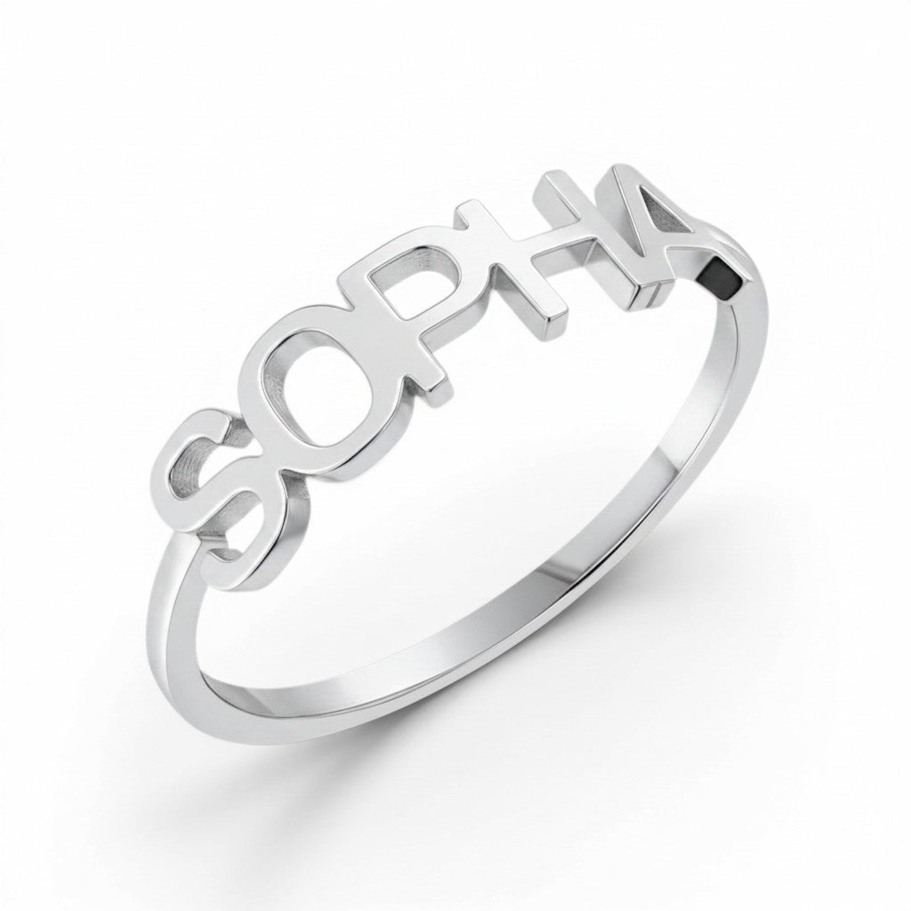 Linear Name Ring - Lotus Diamond