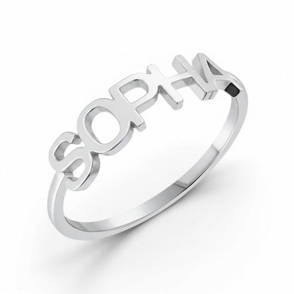 Linear Name Ring - Lotus Diamond