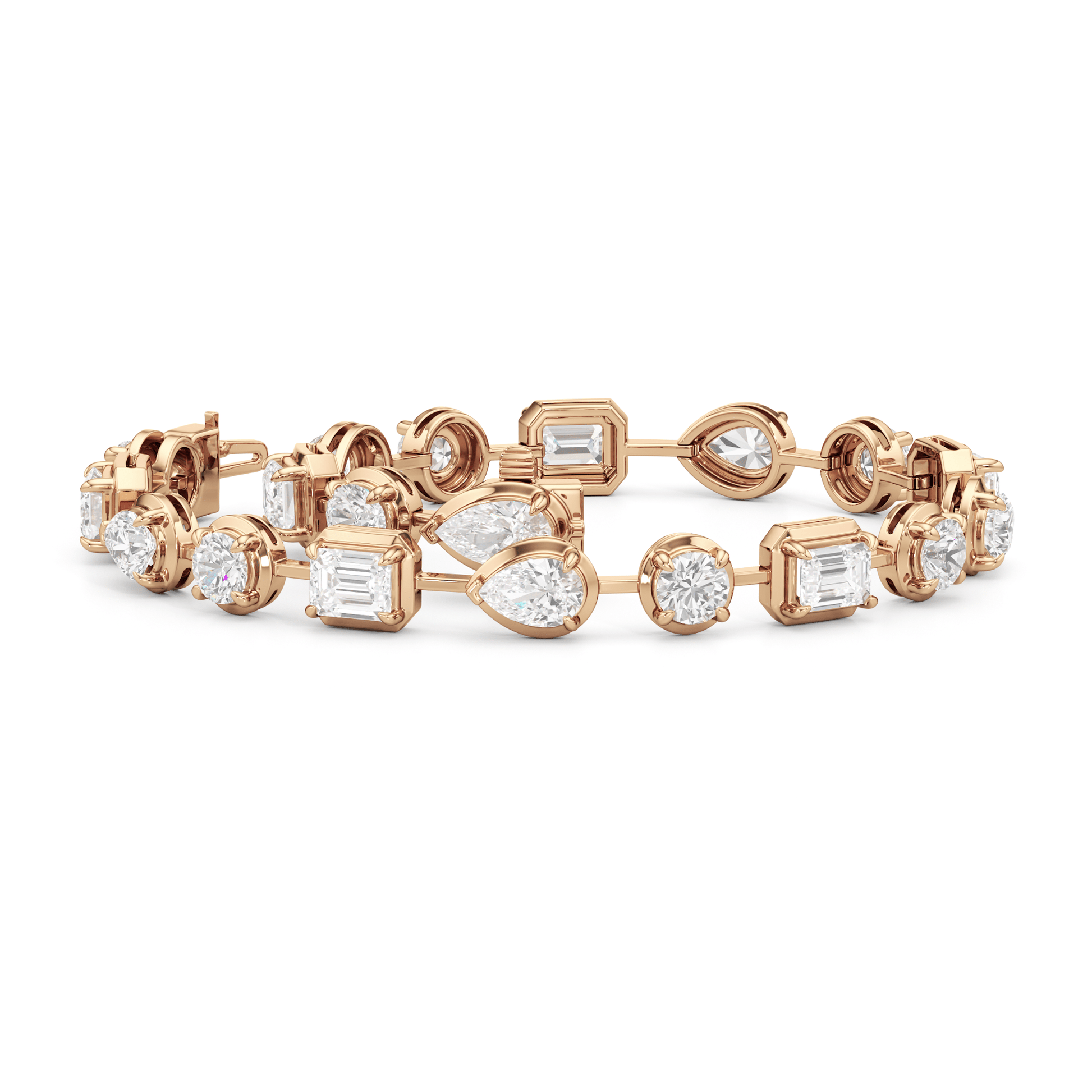 Linear Round, Oval and Emerald Bezel Set Tennis Bracelet - Lotus Diamond
