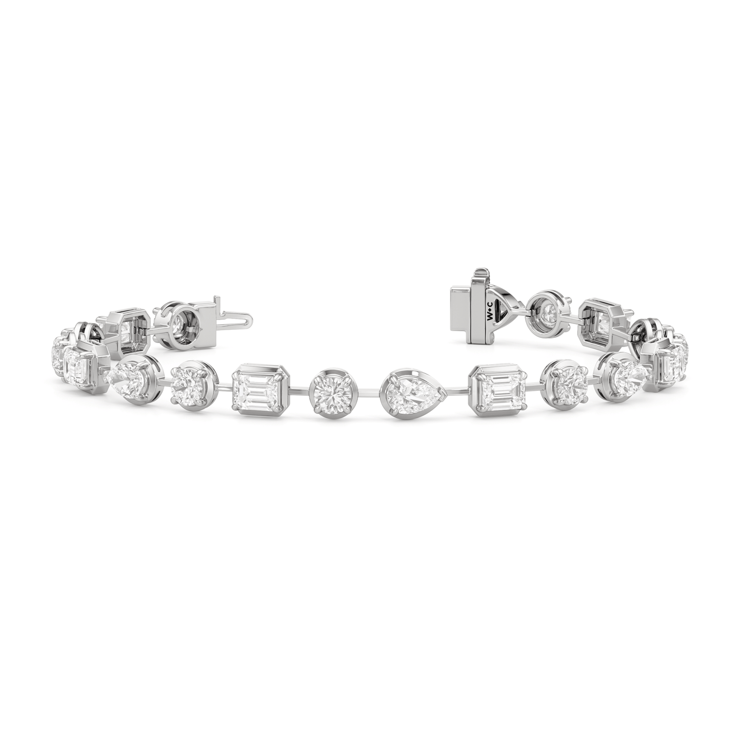Linear Round, Oval and Emerald Bezel Set Tennis Bracelet - Lotus Diamond