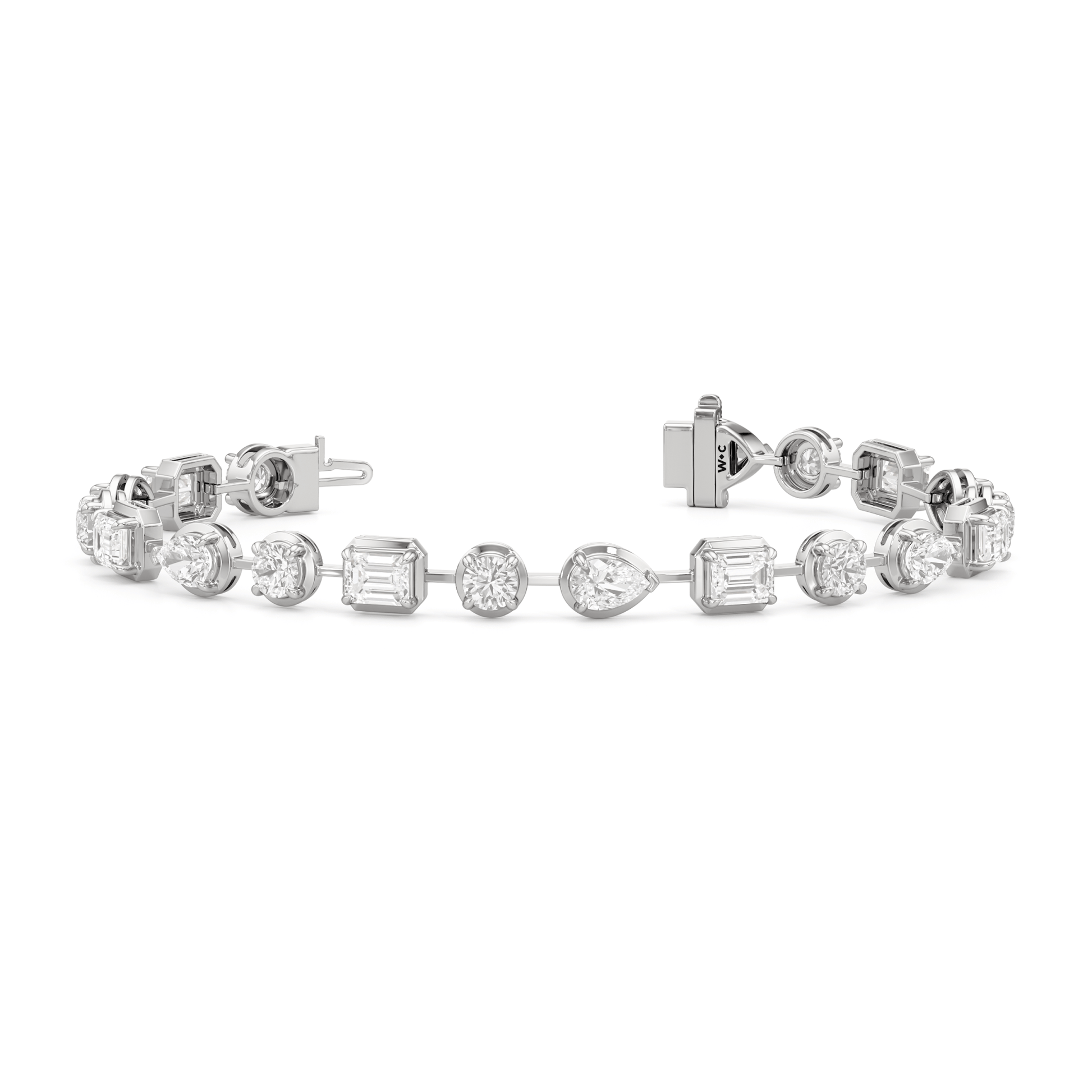 Linear Round, Oval and Emerald Bezel Set Tennis Bracelet - Lotus Diamond