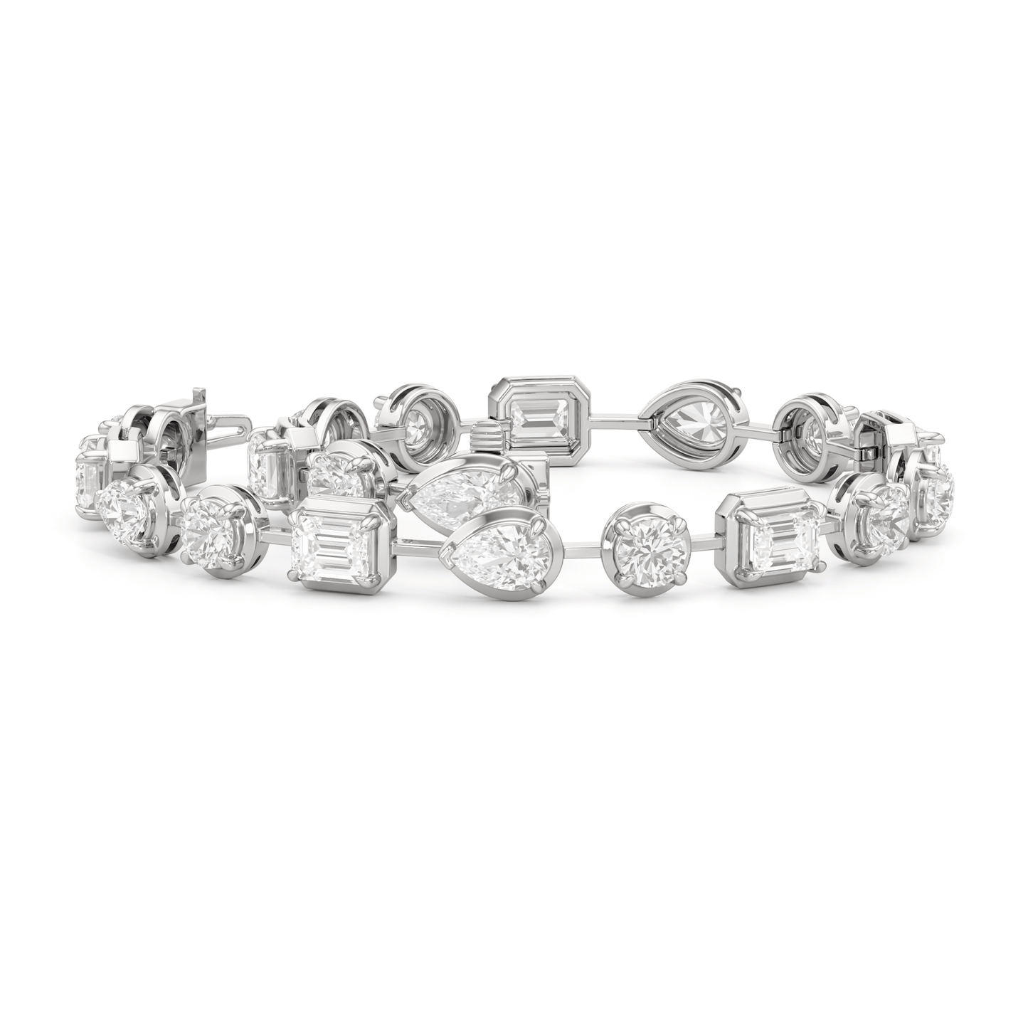 Linear Round, Oval and Emerald Bezel Set Tennis Bracelet - Lotus Diamond