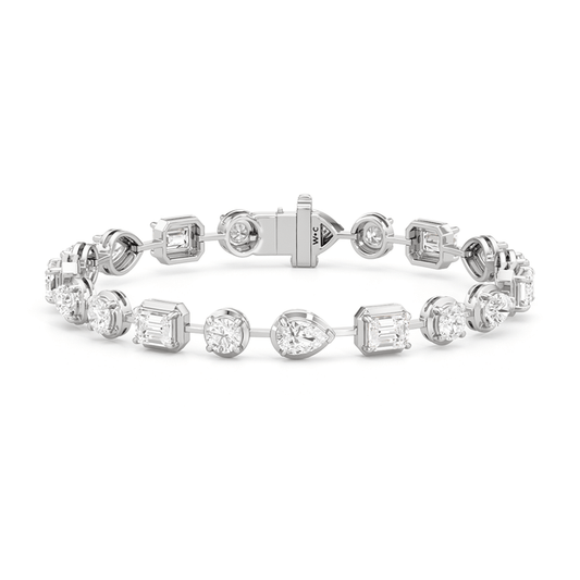 Linear Round, Oval and Emerald Bezel Set Tennis Bracelet - Lotus Diamond