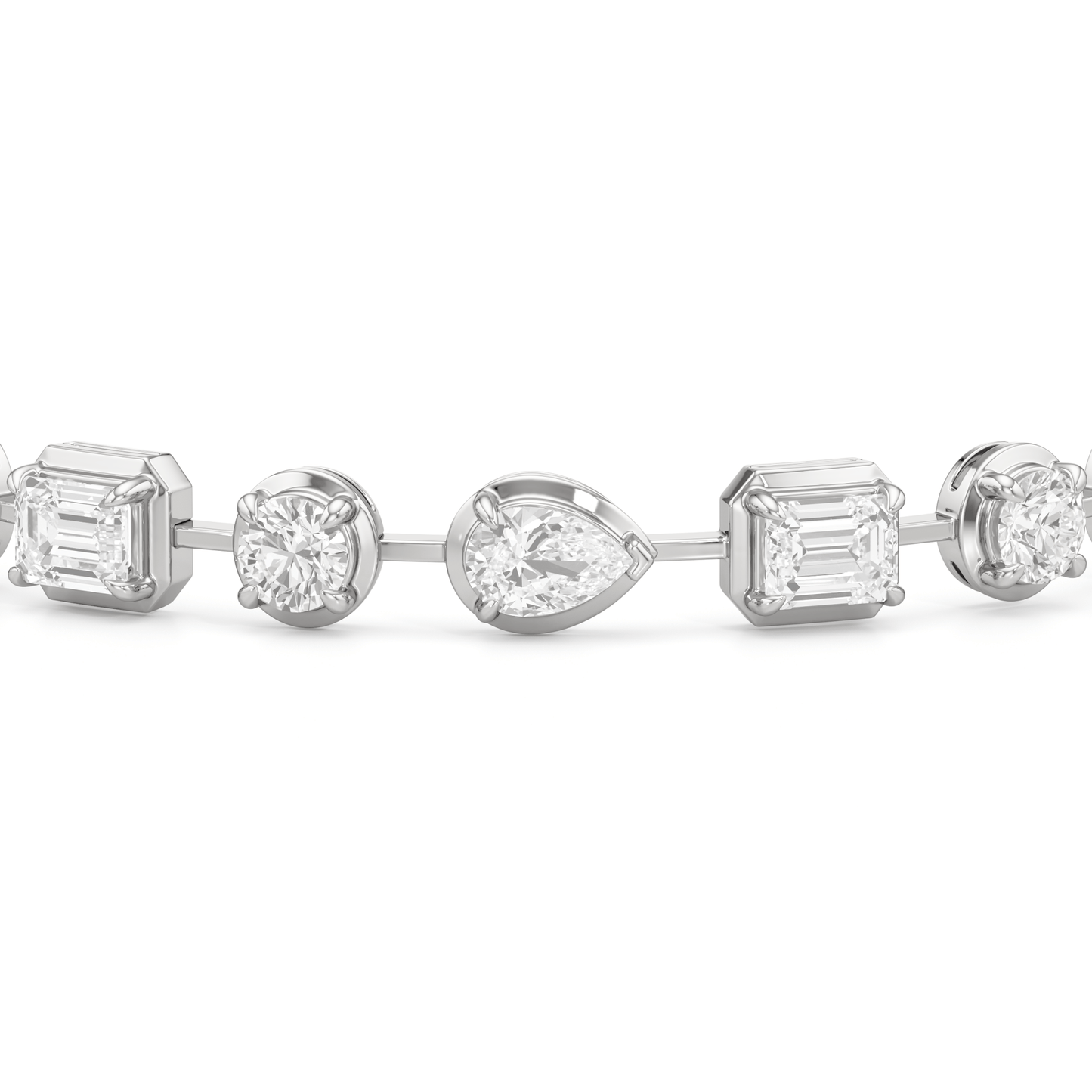 Linear Round, Oval and Emerald Bezel Set Tennis Bracelet - Lotus Diamond
