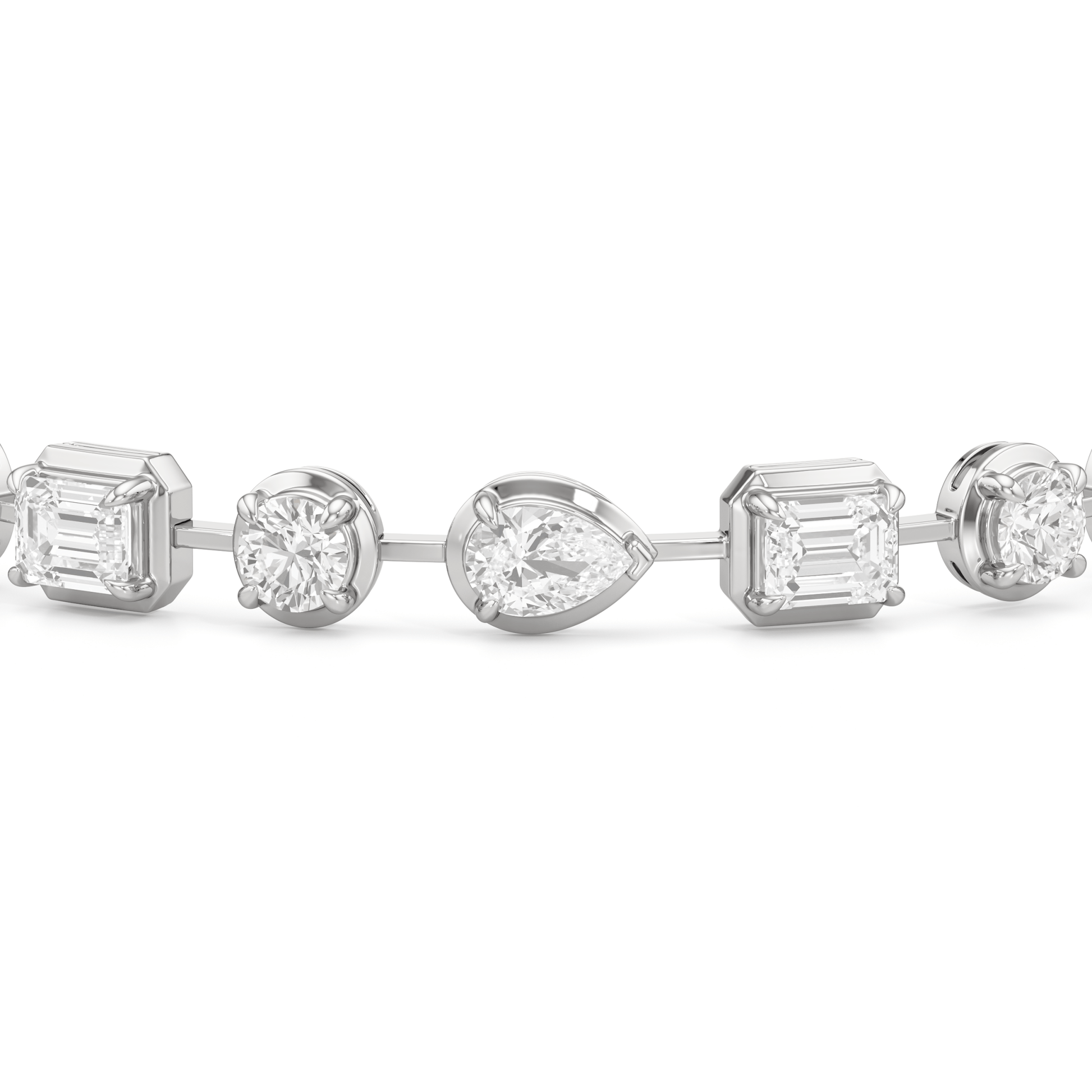 Linear Round, Oval and Emerald Bezel Set Tennis Bracelet - Lotus Diamond