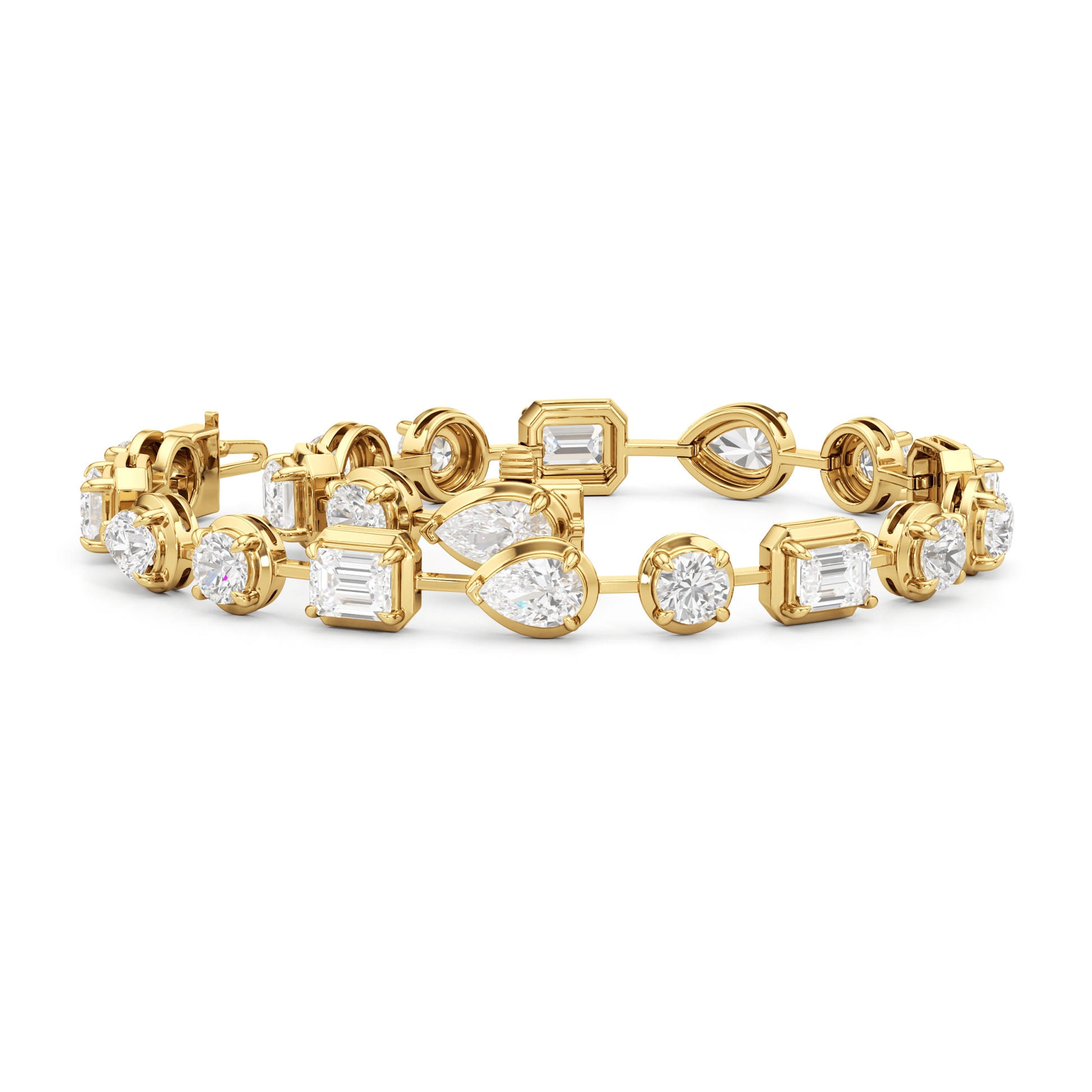 Linear Round, Oval and Emerald Bezel Set Tennis Bracelet - Lotus Diamond