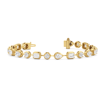 Linear Round, Oval and Emerald Bezel Set Tennis Bracelet - Lotus Diamond