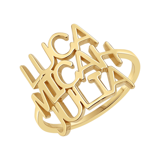 Linear Triple Name Ring - Lotus Diamond