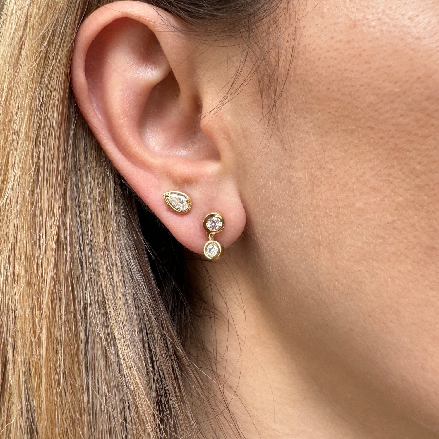 Linked Diamond Duo Studs - Lotus Diamond