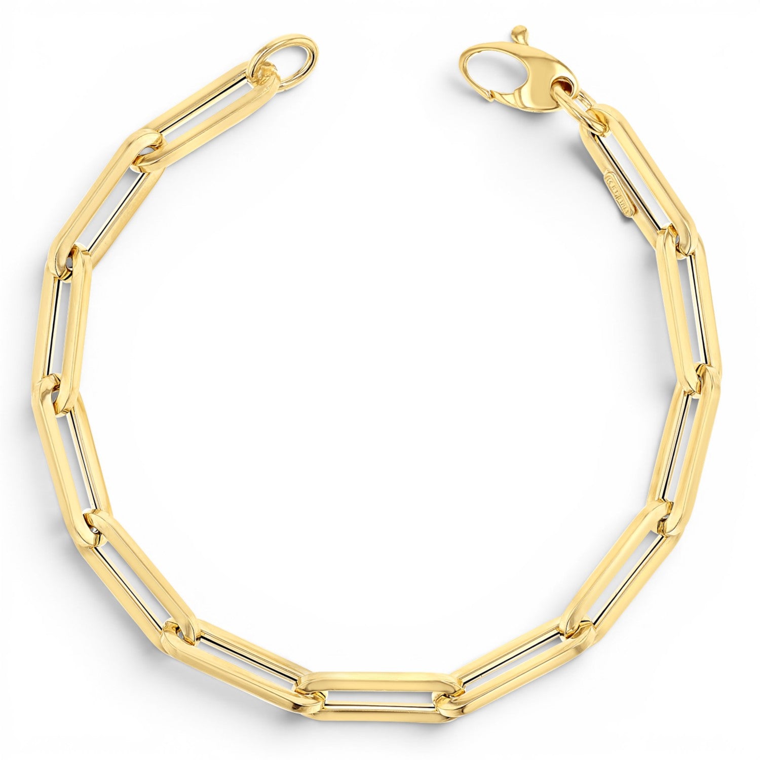 Lotus Diamond 14K yellow gold paper clip chain bracelet with lobster clasp. Links are 16mm x 5.5mm.