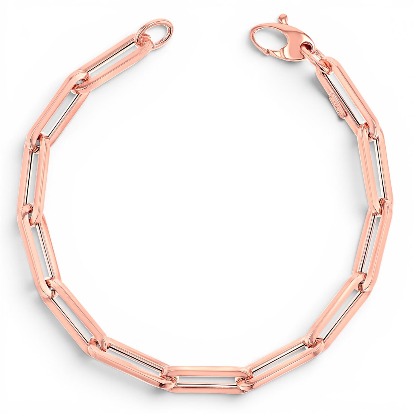 Lotus Diamond 14K rose gold paper clip chain bracelet with lobster clasp. Adjustable length.