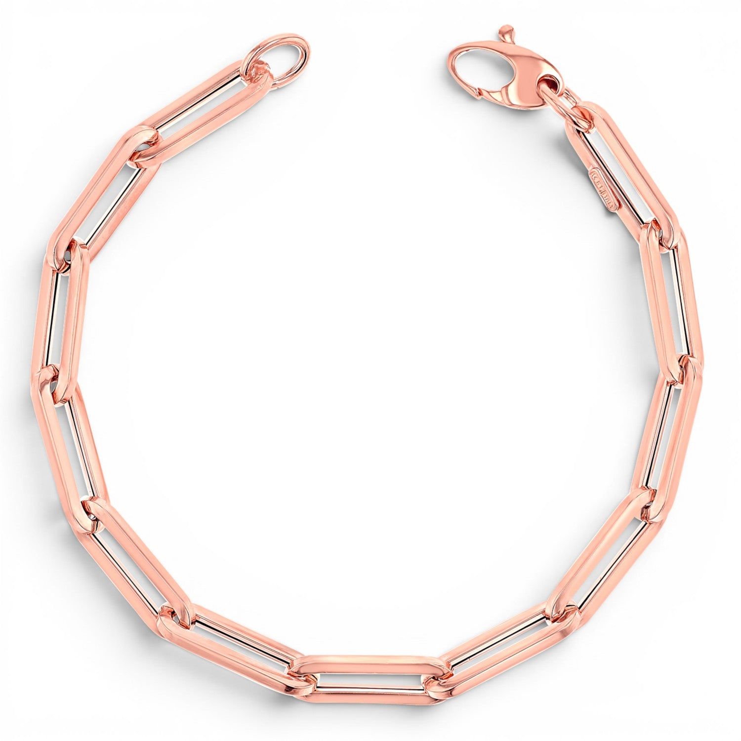 Lotus Diamond 14K rose gold paper clip chain bracelet with lobster clasp. Adjustable length.