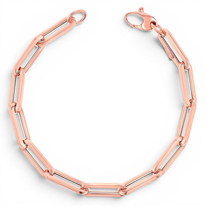 Lotus Diamond 14K rose gold paper clip chain bracelet with lobster clasp. Adjustable length.