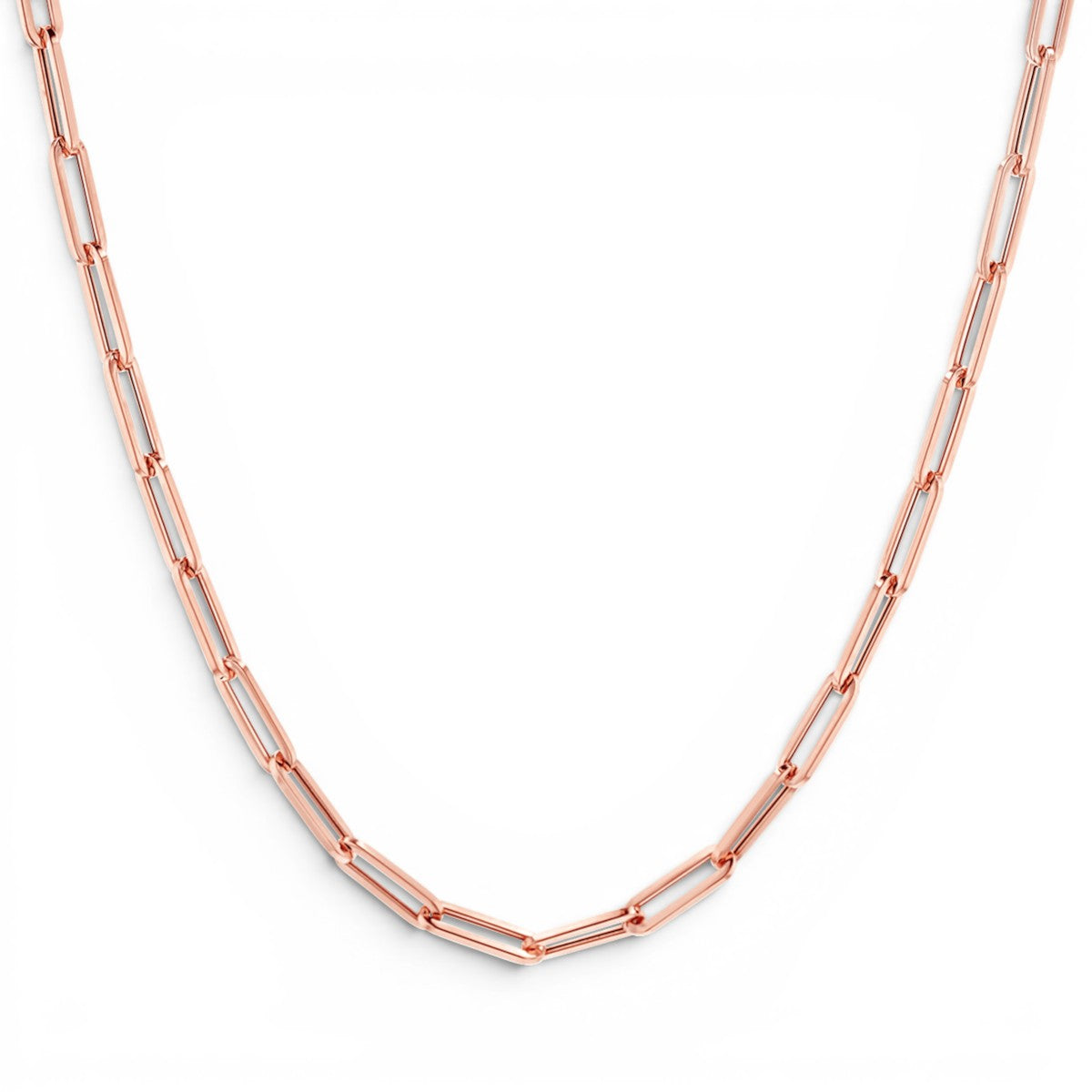 Lotus Diamond 14K rose gold paper clip chain necklace with semi-hollow links and lobster clasp.