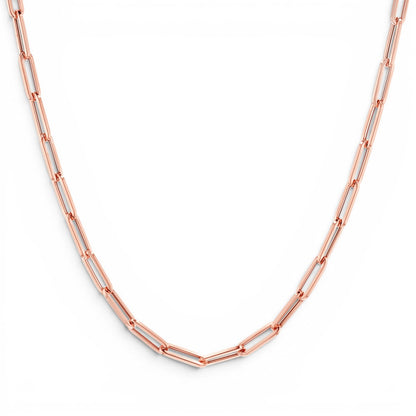 Lotus Diamond 14K rose gold paper clip chain necklace with semi-hollow links and lobster clasp.