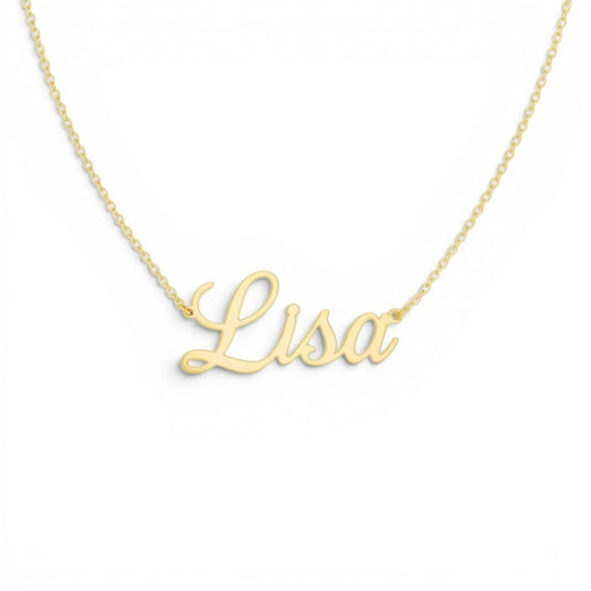 Lotus Diamond 14k gold cursive custom name necklace with spring clasp. Sustainable, recycled gold.