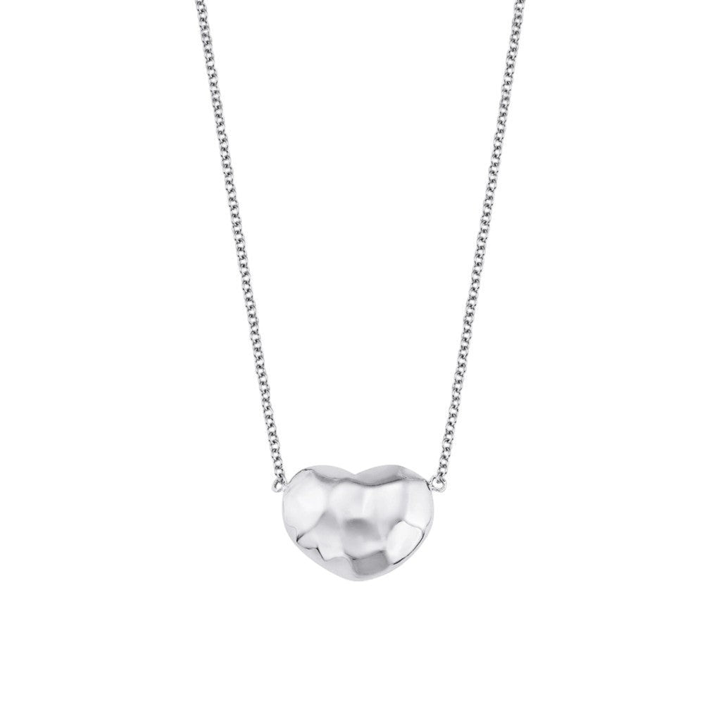 Lotus Diamond Kids Baby Love Heart Necklace, 14K solid gold with hammered texture, 5.5mm H x 8mm W.