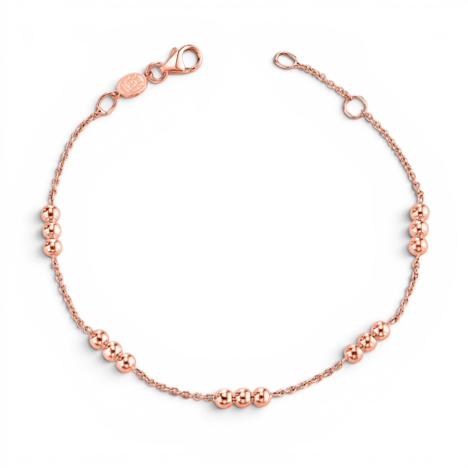 Lotus Diamond Kids Dainty Triple Gold Bead Bracelet, rose gold, delicate chain with clusters of 3 beads.