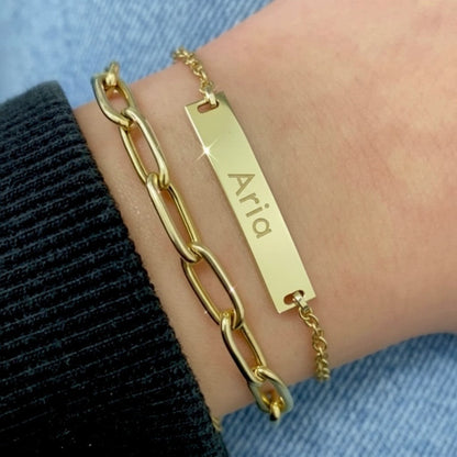 Lotus Diamond Kids Signature Classic Engravable ID Bracelet in 14K gold with "MAX" engraved on the plate.