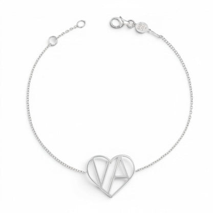 Lotus Diamond Kids Liv Luv Heart Bracelet with custom initials VA, delicate gold chain, 100% recycled gold.
