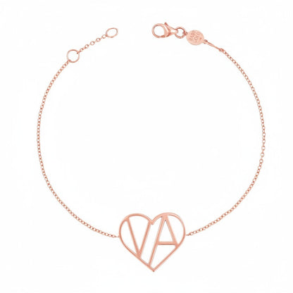 Lotus Diamond Kids Liv Luv Heart Bracelet with custom initials VA, made from 100% recycled gold.