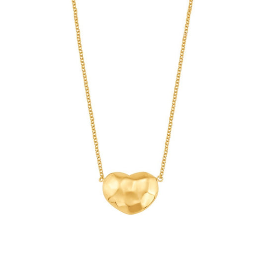 Lotus Diamond Kids Baby Love Heart Necklace, 14K solid gold with hammered texture, 5.5mm H x 8mm W.