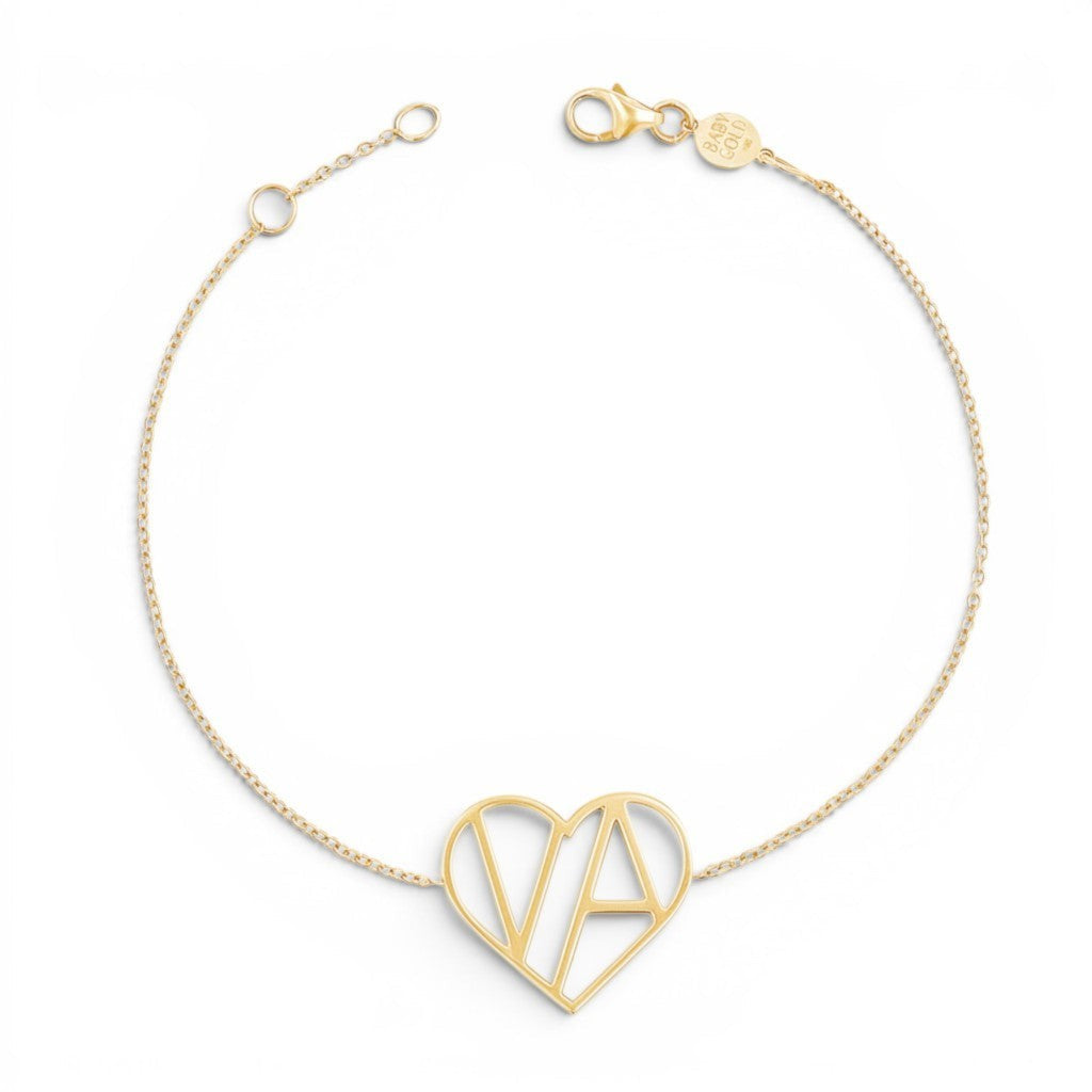 Lotus Diamond Kids Liv Luv Heart Bracelet in recycled gold with custom initials TN