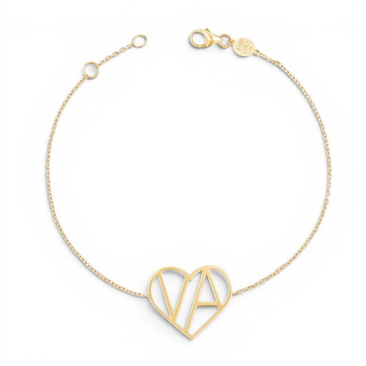 Lotus Diamond Kids Liv Luv Heart Bracelet in recycled gold with custom initials TN