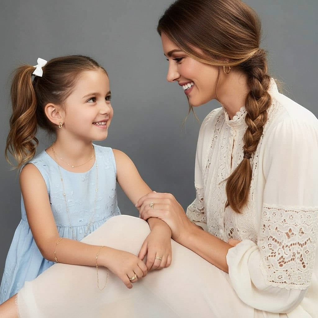 Lotus Diamond Kids Religious Collection Rosary Bracelet in 14K gold with diamonds. Elegant cross design.