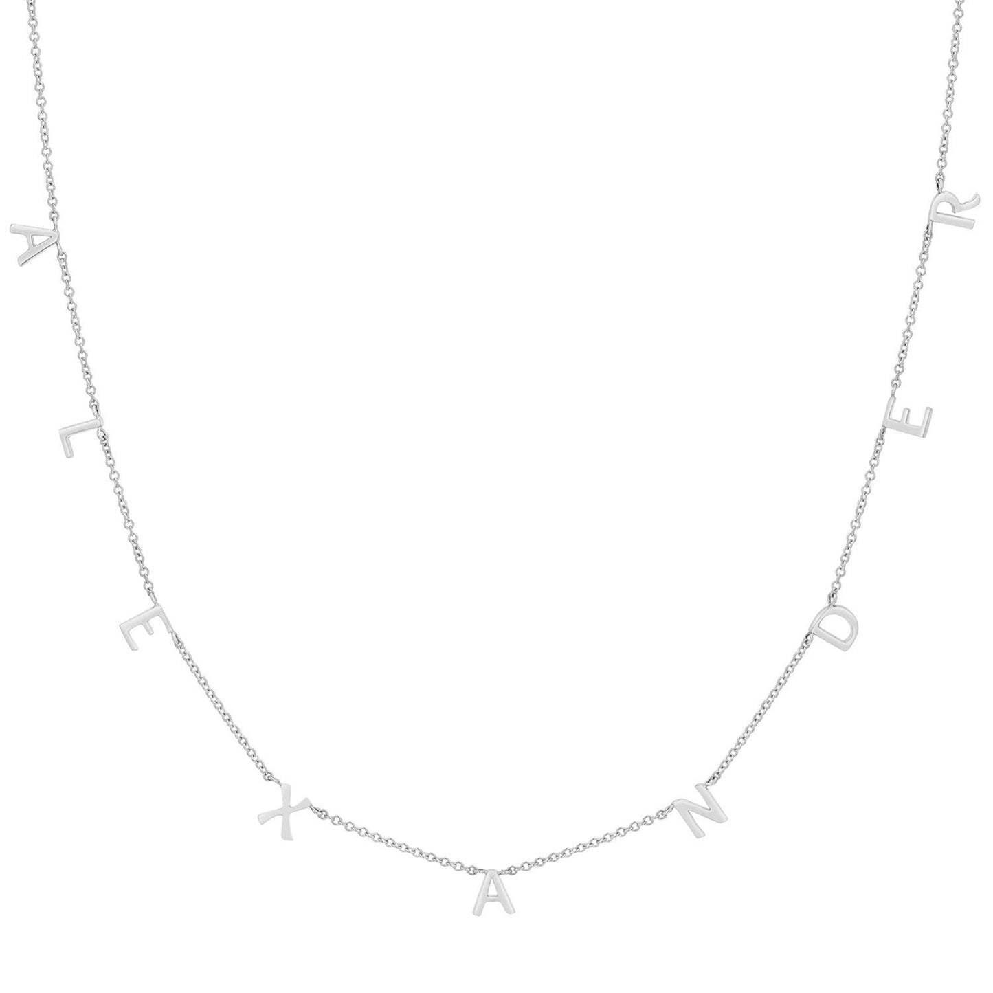 Lotus Diamond Kids Mini Spaced Letter Necklace in recycled gold, spelling "ALEXANDER".