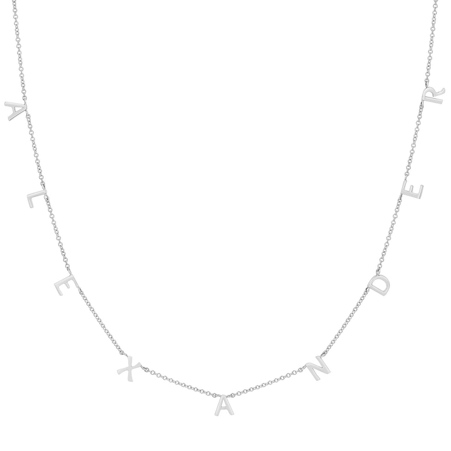 Lotus Diamond Kids Mini Spaced Letter Necklace in recycled gold, spelling "ALEXANDER".