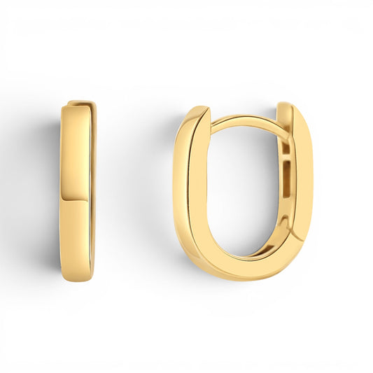 Lotus Diamond Petit Paper Clip Huggie Hoop Earrings in solid 14K gold. Small, oval-shaped, and on-trend.