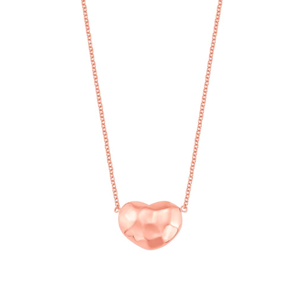 Lotus Diamond rose gold textured heart necklace for kids and babies. 14K solid gold.