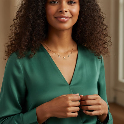 Lotus Diamond 14K yellow gold spaced letter necklace spelling "ALEXANDER". Dainty, personalized, sustainable, and made from recycled gold.