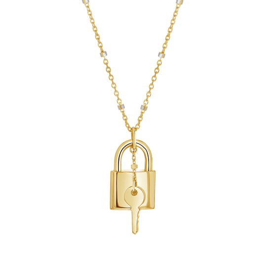Love Padlock and Key Sparkle Chain Necklace - Lotus Diamond