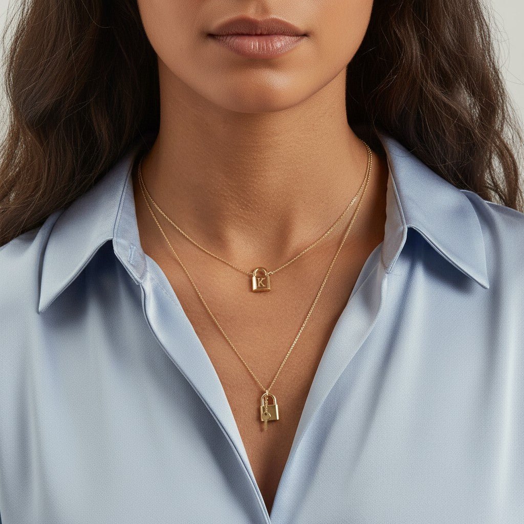 Love Padlock and Key Sparkle Chain Necklace - Lotus Diamond