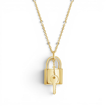 Love Padlock and Key Sparkle Chain Necklace - Lotus Diamond