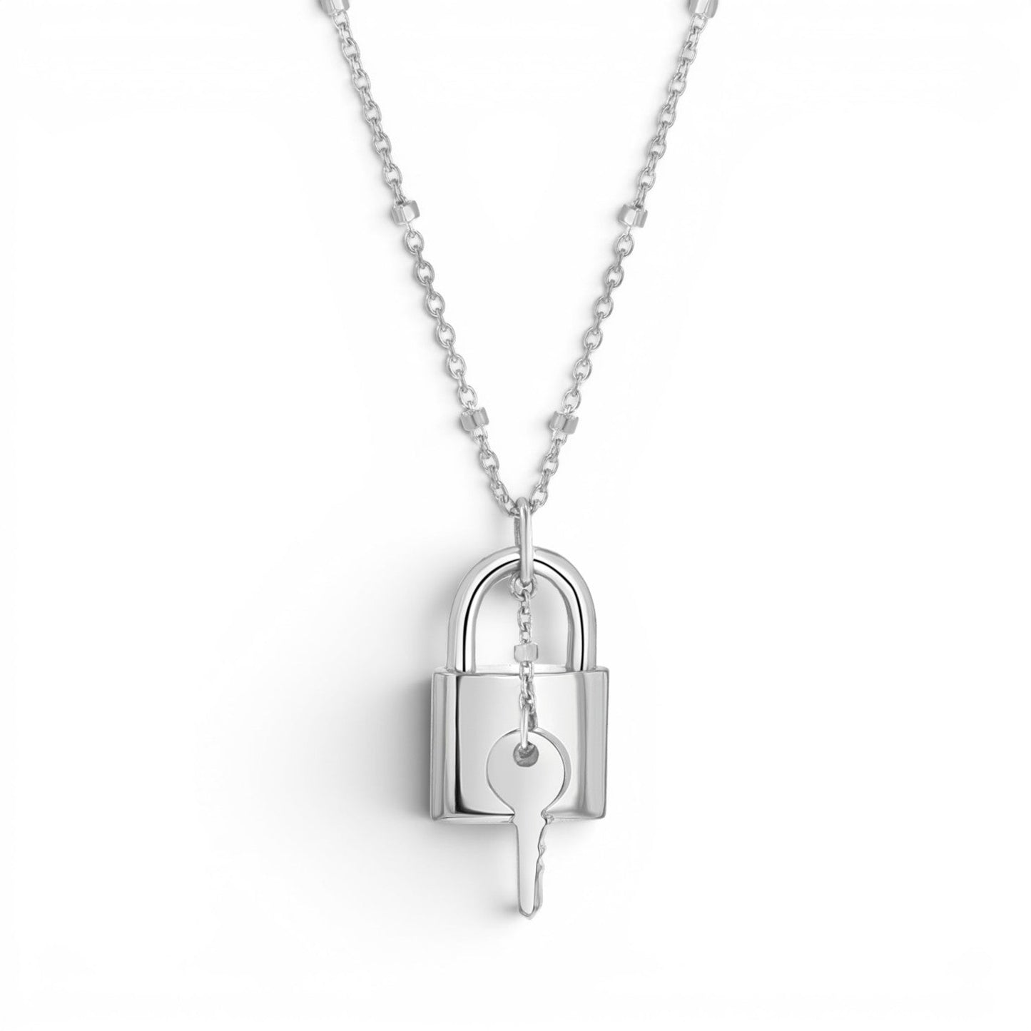 Love Padlock and Key Sparkle Chain Necklace - Lotus Diamond