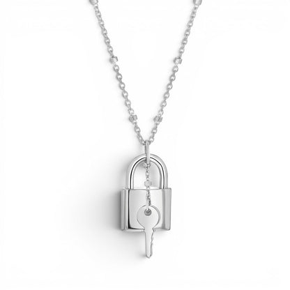 Love Padlock and Key Sparkle Chain Necklace - Lotus Diamond
