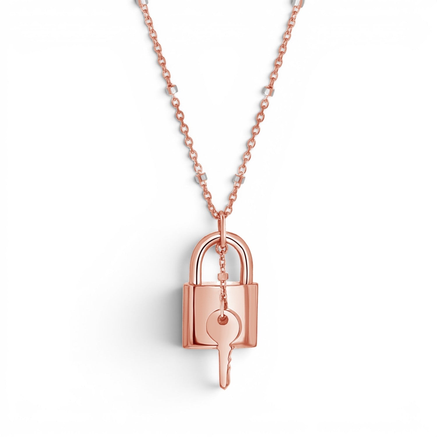 Love Padlock and Key Sparkle Chain Necklace - Lotus Diamond