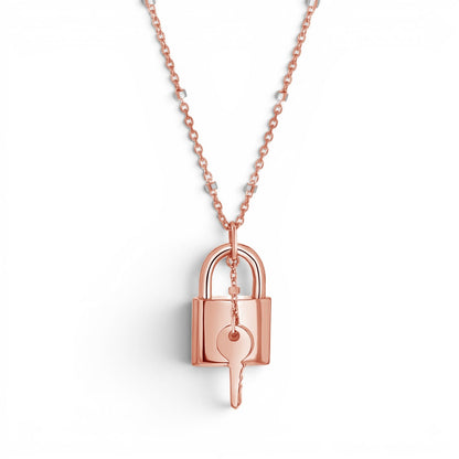 Love Padlock and Key Sparkle Chain Necklace - Lotus Diamond