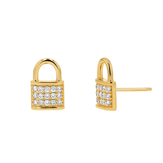 Love Padlock Diamond Pave Stud Earrings - Lotus Diamond