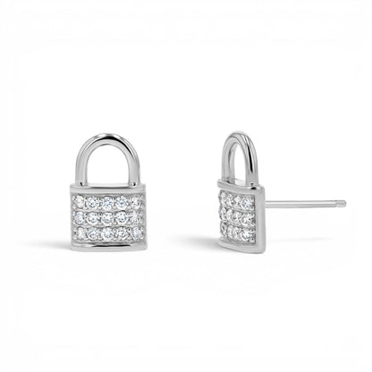 Love Padlock Diamond Pave Stud Earrings - Lotus Diamond
