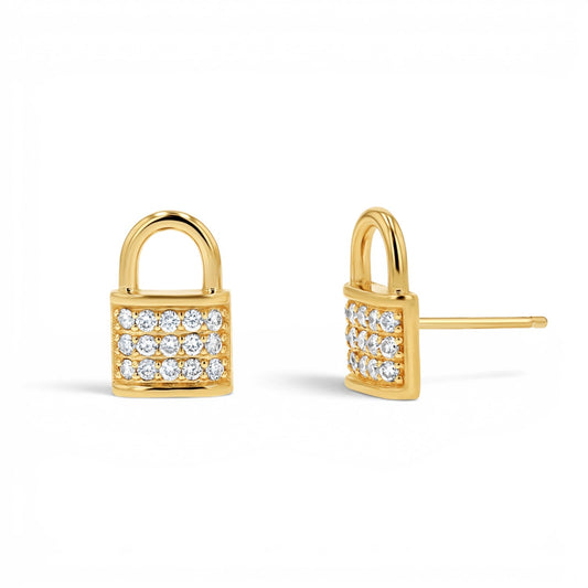 Love Padlock Diamond Pave Stud Earrings - Lotus Diamond