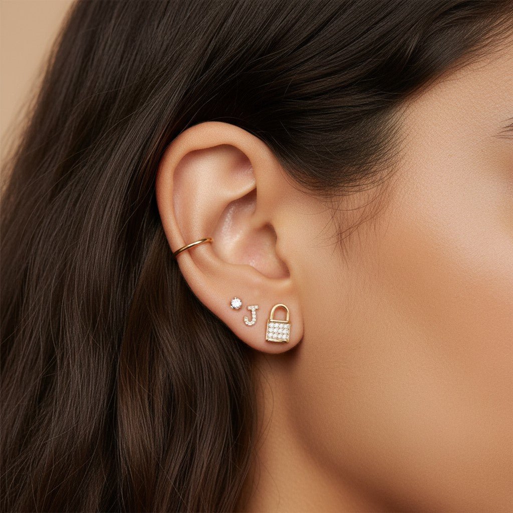 Love Padlock Diamond Pave Stud Earrings - Lotus Diamond