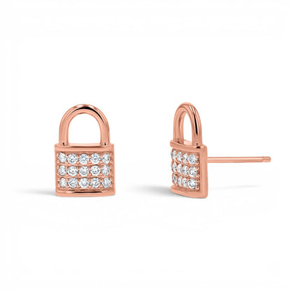 Love Padlock Diamond Pave Stud Earrings - Lotus Diamond