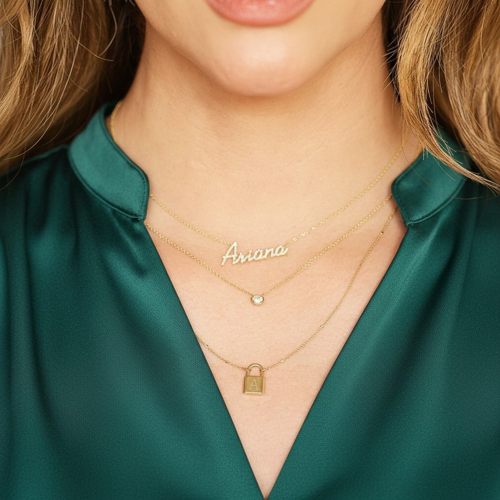 Love Padlock Engravable Sparkle Necklace - Lotus Diamond