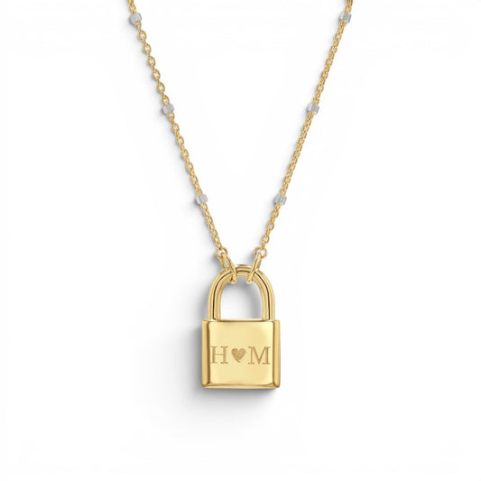 Love Padlock Engravable Sparkle Necklace - Lotus Diamond