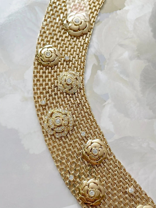 Luxurious and Elegant Chanel - style Camellia Wide Bracelet - Lotus Diamond